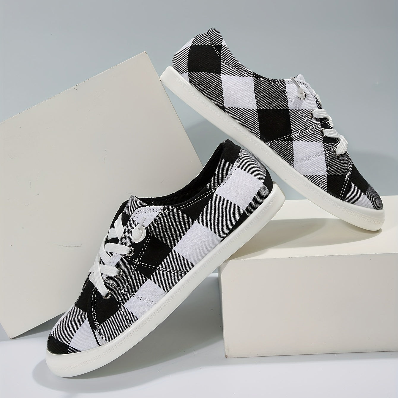 Colorblock Plaid Pattern Shoes, Slip On Non-slip Canvas Shoes